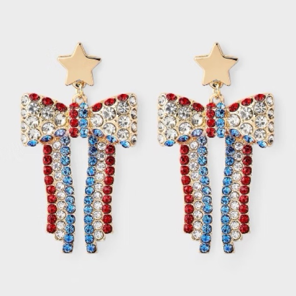 Americana nwt Bow and Star Drop Earring - Gold/Multi patriotic